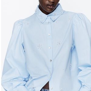 ZARA  NWT JEWEL AND PEARL POPLIN SHIRT M